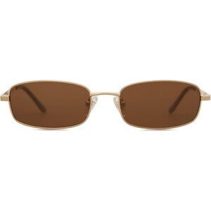 ✨Women's Brown Small Narrow Rectangle Sunglasses Retro Skinny Sunnies Eyewear